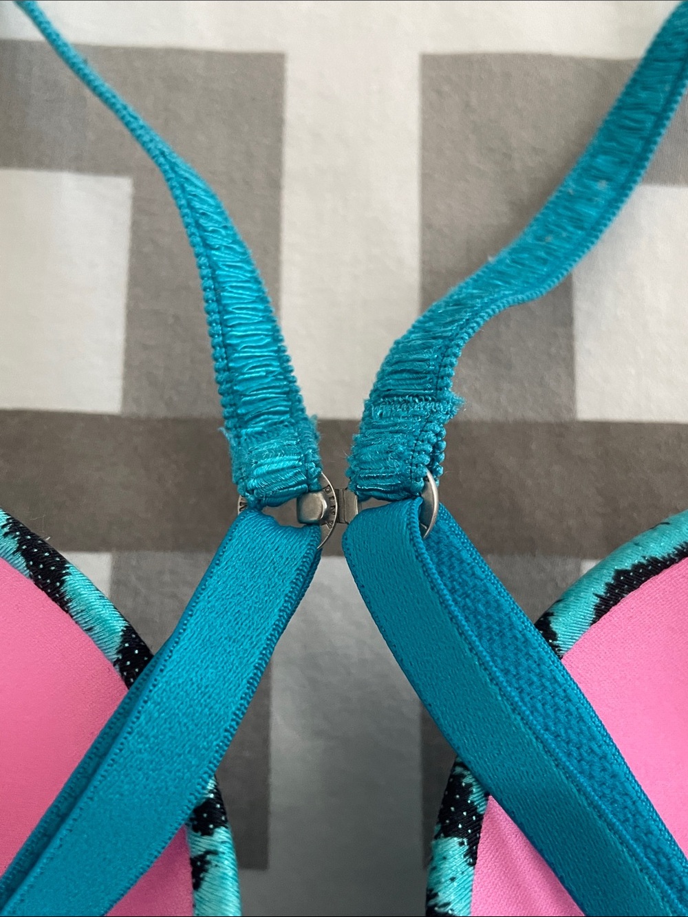 PINK Victoria's Secret Turquoise & Black Zebra Molded Push-up T-Shirt Bra - Picture 10 of 16